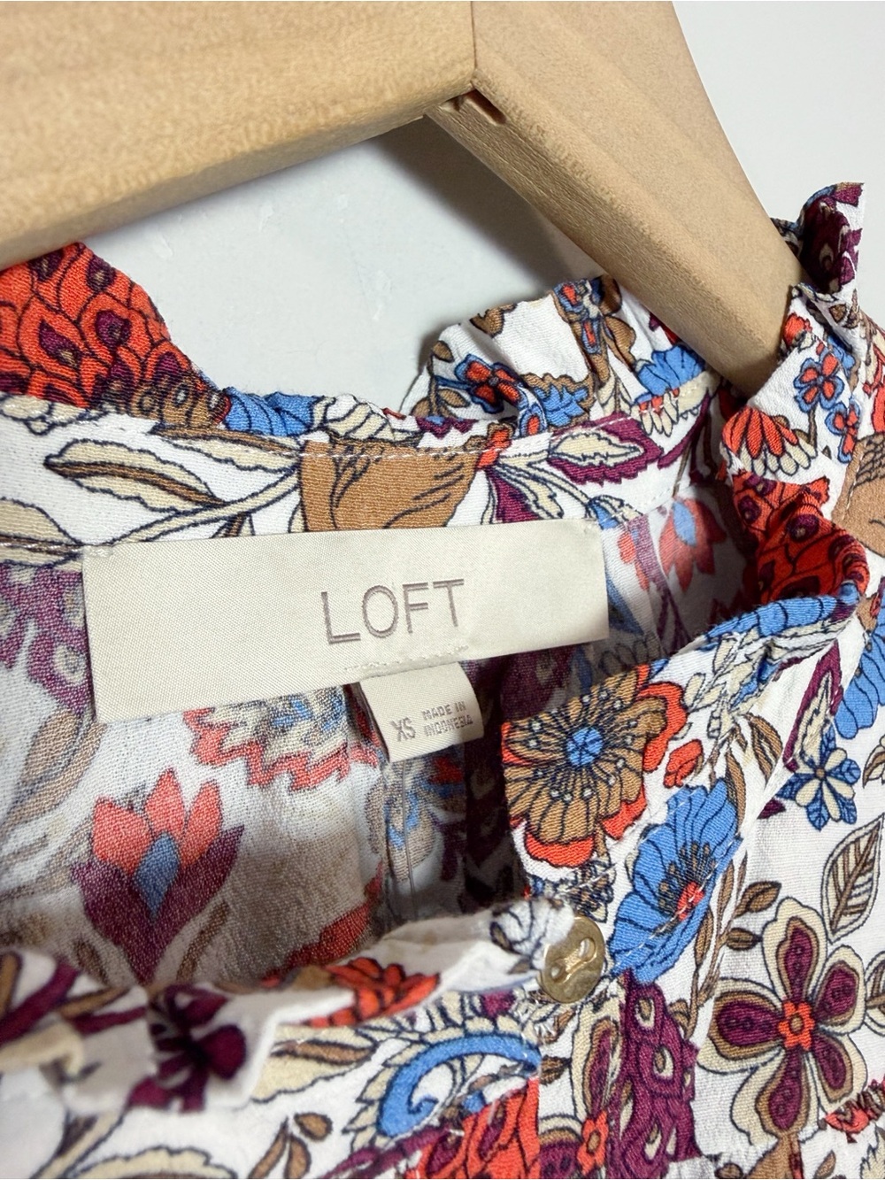 Loft Peacock Print Ruffle Button Blouse - Picture 8 of 13